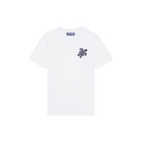 Camiseta de algodón orgánico con tortuga bordada para hombre Blanco vista frontal