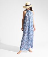 Women Sleeveless Silk Dress Isadora Fish White front view