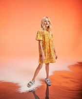 Girls Terry Cotton Dress Palm Leaves Mango front worn view