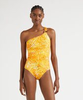 Women One-Shoulder One-piece Swimsuit Palm Leaves Mango front worn view