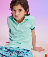Boys Cotton Polo Solid Lagoon front worn view