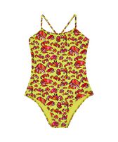 Girls One-piece Swimsuit Hermit Crabs Chartreuse front view