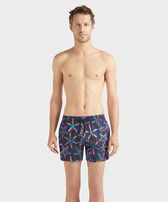 Men Stretch Shorts Swim Trunks Disco Stars Navy front worn view