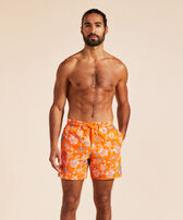 Men Swim Shorts Embroidered Tropical Turtles - Limited Edition Apricot front worn view