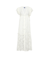 Women Long Transparent Silk Starfish dress Off white front view