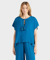 Women Viscose Shirt Solid Peacock front worn view