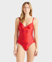 Bañador de una sola pieza con aros y estampado Flower Power para mujer Lipstick vista frontal desgastada