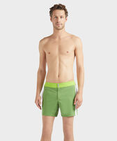 Men Stretch Swim Trunks Flat Belt Color Block Camouplage front worn view