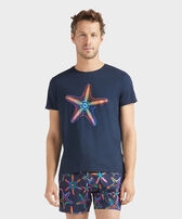 T-shirt en coton organique homme Disco Stars Bleu marine vue portée de face