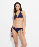 Top de bikini anudado alrededor del cuello de color liso para mujer de Vilebrequin x Inès de la Fressange Azul marino vista frontal desgastada