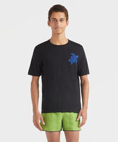 Men Cotton T-shirt Jacquard Turtle Black front worn view